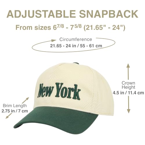 E BY ELIDAN New York Trucker Snapback Hat 3D Embroidered Baseball Cap - color: Cream Dark Green