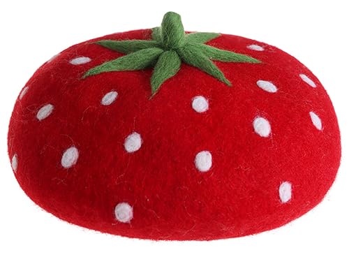 Women Wool Beret Hat, Classic French Artist Hat, Winter Warm Hat for Ladies - color: Red and Strawberry