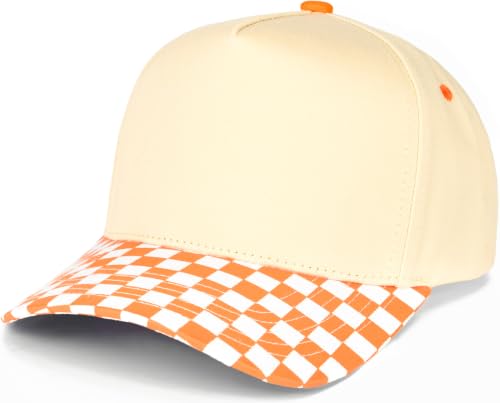 Funky Junque Trucker Snapback Hat - color: Checker Print - Orange/Beige