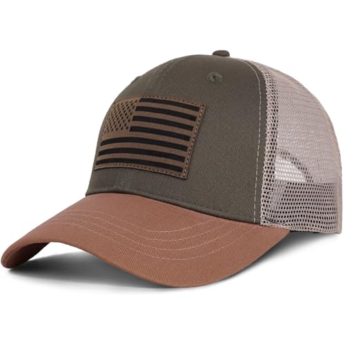 American Flag Trucker Hat - Snapback Hats for Men Women Baseball Cap - Breathable Mesh & Adjustable Fit for Casual Wear - color: Grey Green