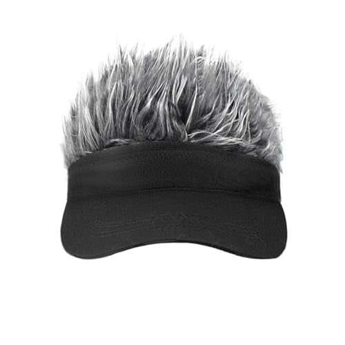 Mens Novelty Sun Visor Beach Hat Short Hair Wigs UV Protection Adjustable Golf Dad Cap Funny Hip Hop Rave Party Trucker Hat - color: Black & Grey