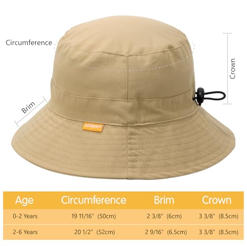 WILLPORT Kids Sun Hat,Adjustable Cotton Toddler Bucket Hat,0-6Y - color: Khaki, size: 2-6 Years