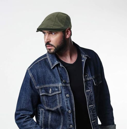 Mesh Cap Breathable Summer Newsboy Hat Adjustable Beret Ivy Cap Irish Cabbie Driving Fishing Hats - color: Olive Green