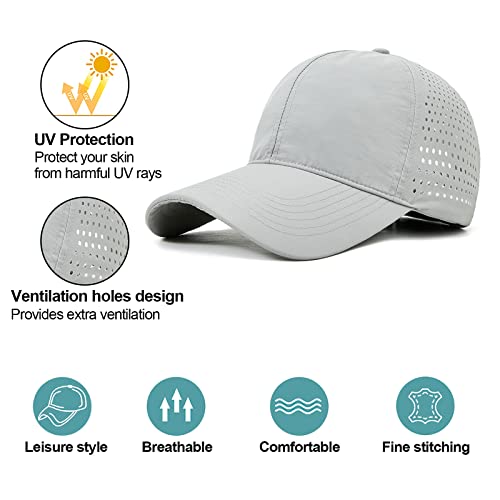 Enwokran Men Quick Dry Sport Baseball Cap, Athletic Fitted Cap Mesh Adjustable Plain Hat Running Trucker Hat for Women - color: Light Grey