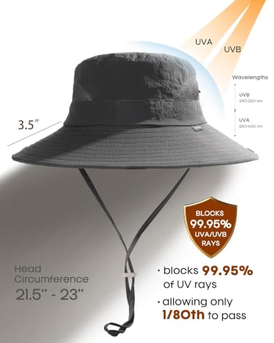FURTALK Womens Sun Hat with Ponytail Hole Beach Hiking Summer Wide Brim UPF 50+ Outdoor Protection Foldable Bucket Hat - color: Dark Grey