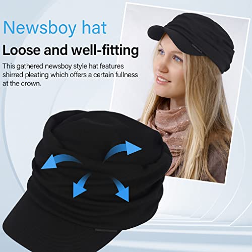 Ruphedy Newsboy Cap for Women Summer Chemo Headwear Hair Loss Cancer Hat with Brim - color: Black