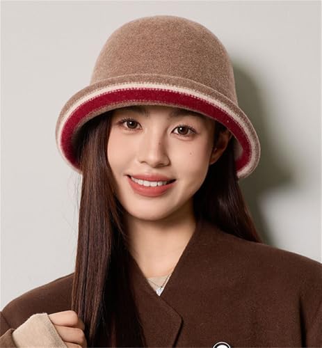 Women Warm Vintage Bucket Hats Fashion Fedora Cloche Cap Classic Felt Bowler Hat Outdoor Fall Winter - color: Mocha