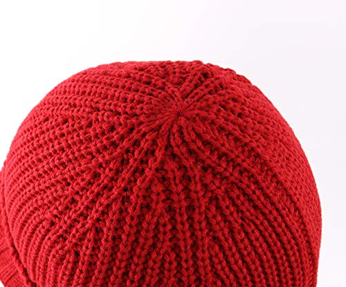 Home Prefer Men's Winter Hat Thick Knit Beanie Cap with Visor Newsboy Beanie Hat - color: Wine Red