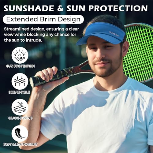 Sukeen Sun Visor Hat for Men Large Head Lightweight Cooling Stretchy Visor Hat for Running, Tennis, Golf, Daily Wear - color: Blue