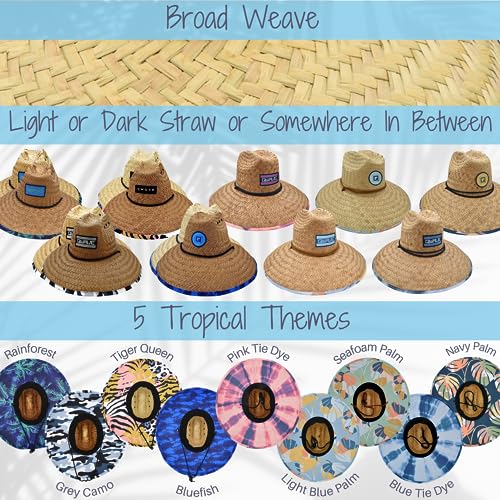 Qwave Straw Hats for Women - Stylish Tropical Print Designs, Beach Gear Sun Hats for Women, Lifeguard Hat with Sun Protection - color: Blue Tie Dye Print