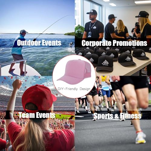 ZH 12 Pack Seamless Mesh Back Baseball Caps, 5 Panel Trucker Hats Bulk for Men and Women,Blank Caps - color: Pink