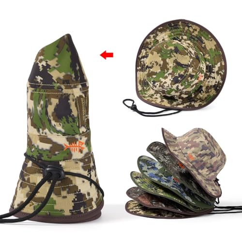 BASSDASH UPF 50+ Water-Resistant Fishing Bucket Hat with Laser Perforated Mesh Adjustable for Men Women Outdoor Hiking - color: Highland