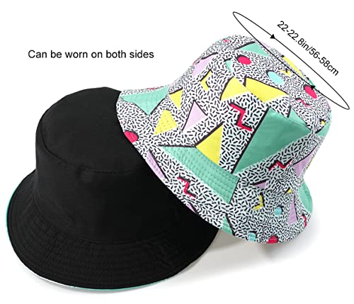 Unisex Bucket Hat Summer UPF 50+ Sun Protection Outdoor Beach Fishing Travel Hiking Hat - color: Retro 80s 90s Geometric