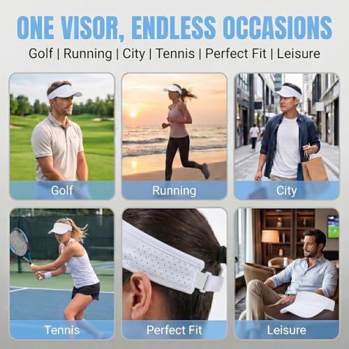 Sun Visors for Women Men Adjustable Folding Cap Running Golf Tennis - color: White