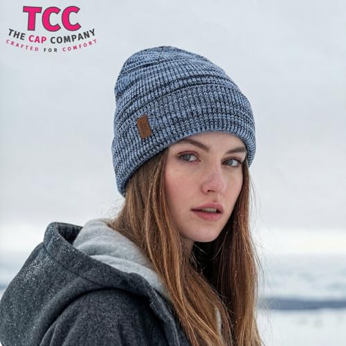 Beanie Fleece Lined Soft for Men Women | Winter Hats Warm Double Layered Stylish Knited Cuffed Plain Beanie Skull Cap | - color: A09- Blue Black