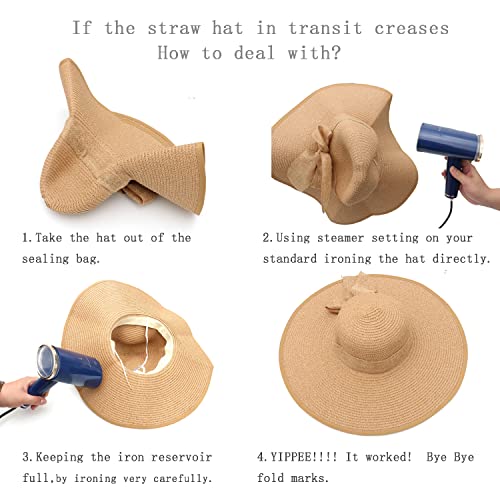 FSIGOM Women's Folable Floppy Hat,Wide Brim Sun Protection Straw Hat, Summer UV Protection Beach Cap - color: C1-e-navy Blue, size: Medium