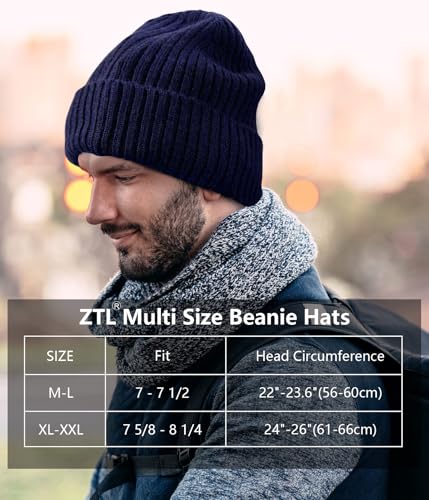 ZTL M/L/XL/XXL Merino Wool Beanie for Men Women, Fleece Lined Large Winter Hat, Big Knitted Cuffed Beanie Ski Skull Cap - color: Navy Blue, size: Medium-Large