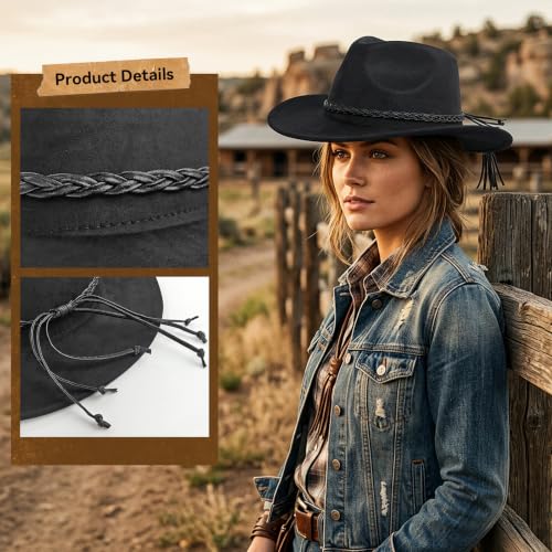 Western Cowboy Hat for Women, Shapeable Wide Brim Classic Cowgirl Hat - color: Color 2