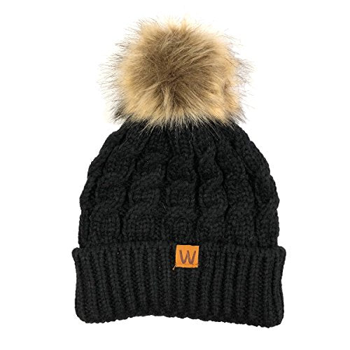 allydrew Winter Warm Soft Knit Beanie with Pom Pom - color: Mommy & Me Black Beanie