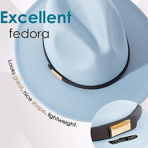 Fedora Hats for Men Wide Brim Panama Hat with Classic Belt - color: Sky Blue