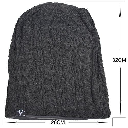 VECRY Men's Slouch Beanie Skull Cap Long Baggy Hip-Hop Winter Summer Hat - color: Cable-white