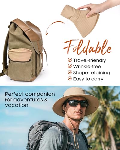FURTALK Sun Hats for Men Fishing Hat UPF Protection Wide Brim Bucket Hat - color: Khaki
