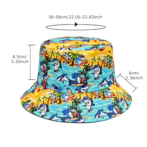 Quanhaigou Bucket Hats Unisex Summer Travel Beach Fisherman Cap for Men Women Teens - color: Cartoon Shark
