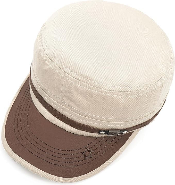 Men Women Flat Top Hat Cadet Army Cap Twill Cotton Baseball Military Cap Distressed Sport Brushed Caps Hunting Fishing Hats - color: Beige