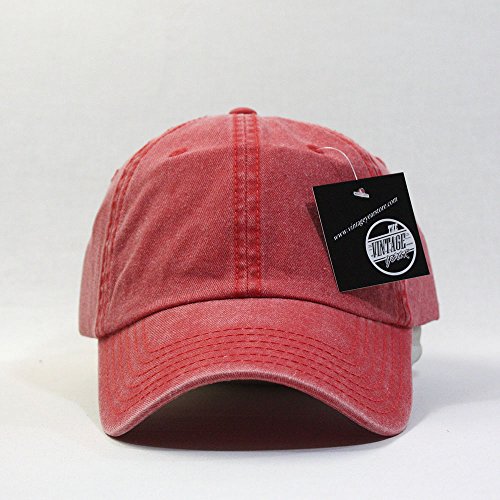 Plain Washed Cotton Adjustable 6 Panel Dad Hat Baseball Cap - color: Red