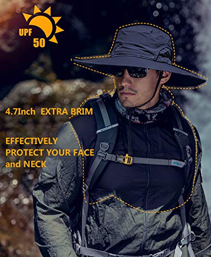 Mens Sun Hat Wide Brim Sun Hats for Men UV Protection Waterproof Bucket Hat - color: Blue