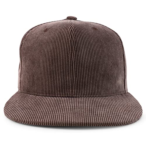 Trendy Apparel Shop High Profile Structured Woven Corduroy Plain Snapback Cap - color: Brown