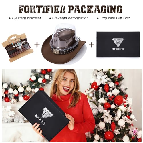 BELTROAD Cowboy Hat for Men Women, Western Cowboy Hats with Gift Hat Box - color: Brown( Bull Bronze ), size: Large