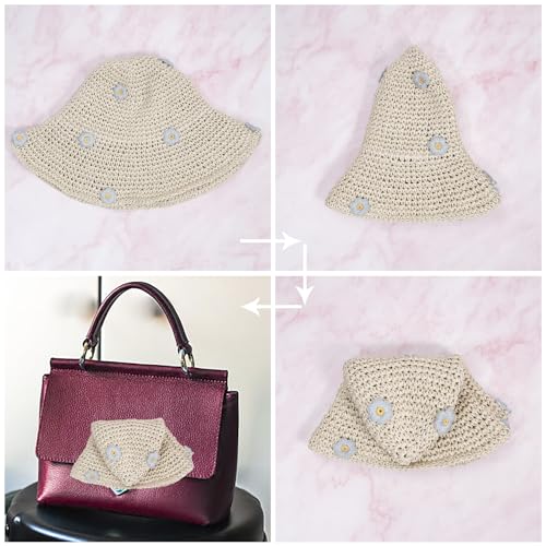MILAKOO Crochet Bucket Hat Knit Braided Floppy Soild Color Cap for Women Foldable Sun Bowler Hat - color: B1: Floral-beige