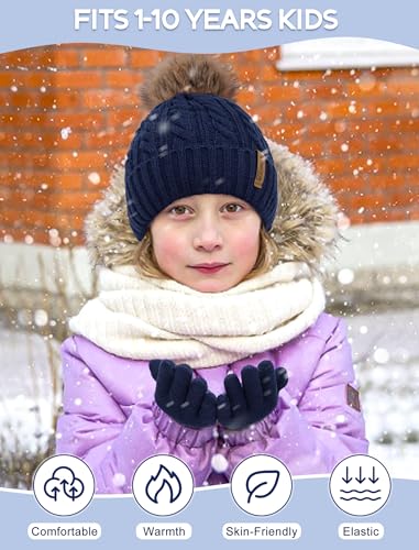 Kids Winter Hat Gloves Scarf Set, Boys and Girls Beanie Hat - color: Navy Blue