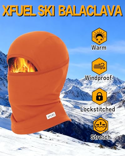 Winter Balaclava Ski Mask Warm and Fleece Full Face Cover for Men Women Cold Weather Skiing Motorcycle Neck Warmer - color: Black+orange