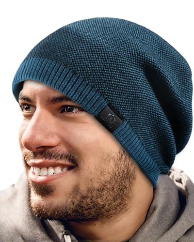 Fleece Lined Mens Beanie Scarf Set Thick Knit Winter Hat Neck Warmer Unisex - color: Blue