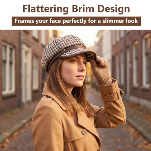 Newsboy Caps Fall Hats for Women Fashionable Vintage - color: T1-houndstooth-brown