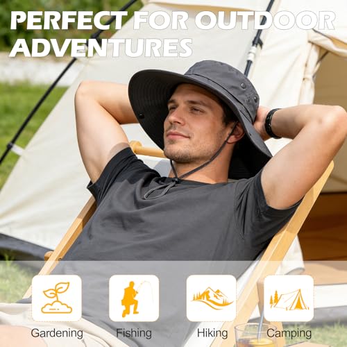 XL/XXL Oversized Sun Hat for Men Women, UPF 50+ Wide Brim Bucket Hat - color: Dark Gray, size: Medium-Large