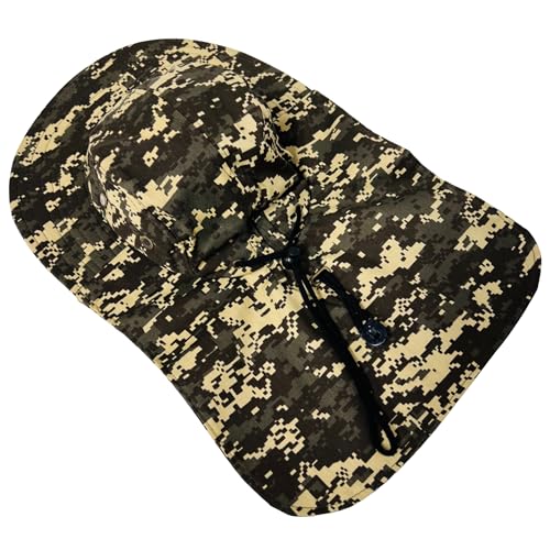 Packable and Adjustable Mesh Boonie Sun Hat with Neck Flap - color: Brown/Tan Digital Camo