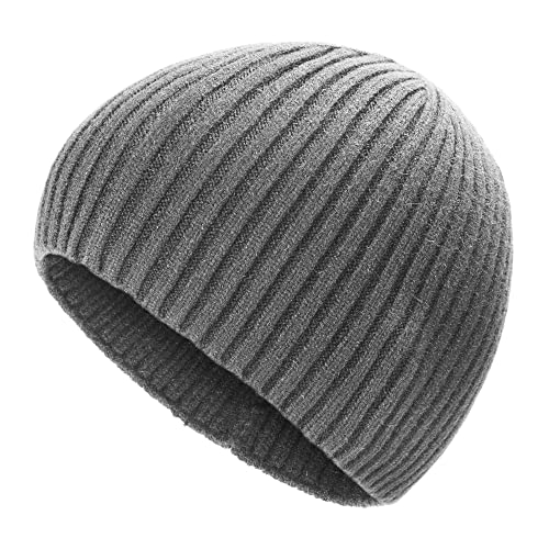 ZLYC Men Winter Knit Fisherman Beanie Hat Fashion Warm Daily Skull Cap - color: Solid Gray