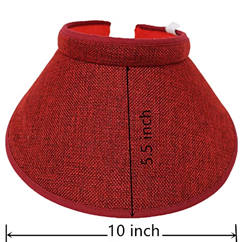 PRO.FASHION Women's Summer Sun UV Protection Visor Wide Brim Clip on Beach Pool Golf Cap Hat-Polyester - color: Red