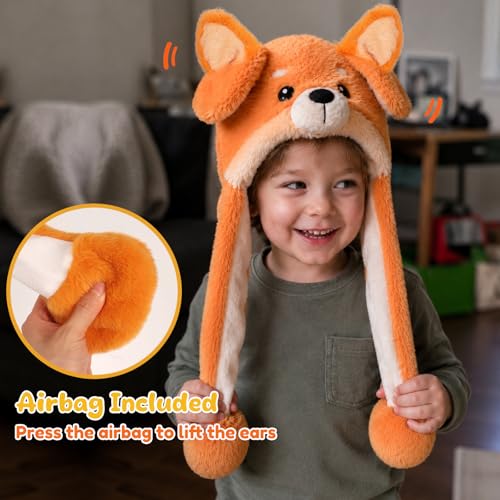 Moving Ear Hat, Soft Funny Animal Hats Jumping Beating Plush Caps Holiday Cosplay Dress Up Gift for Adult - style: Corgi
