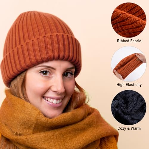 HONGTEYA 3 Pack Winter Beanie for Men Women, Thicken Thermal Plush Lined Beanie Fashion Warm Knit Hat for Cold Weather - color: Black+gray+caramel Brown