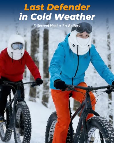 Heated Balaclava Face Mask for Men Women, Warm Cold Weather Gifts - color: White