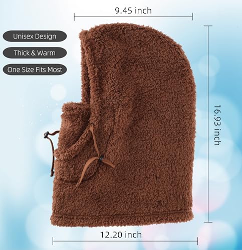 Connectyle Balaclava Hood Winter Hat for Men & Women Windproof One-Piece Fleece Hooded Scarf Ski Mask Cold Weather Hat - color: Brown