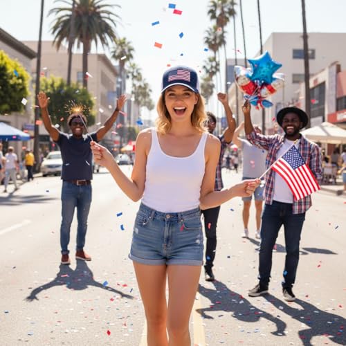 American Flag Trucker Hat, Patriotic Baseball Cap for Men & Women, Breathable Mesh Adjustable Snapback, USA Flag Patch - color: Navy/White