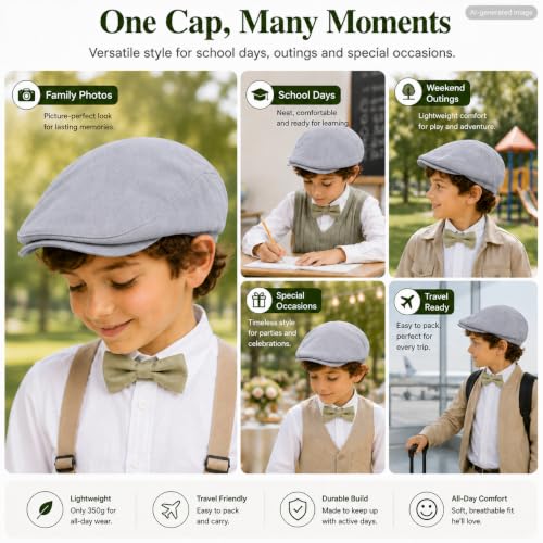 Bienzoe Boys Newsboy Flat Hat: Classic Linen Cap Lightweight - color: Grey, size: 2-3T