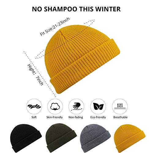 SATINIOR 4 Pieces Trawler Beanie Watch Hat Roll up Edge Skullcap Fisherman Beanie Unisex - color: Black, Army Green, Dark Gray, Yellow, size: One Size