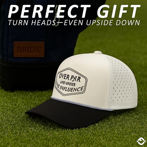 Funky Junque Golf Trucker Hat - color: Over Par & Under the Influence - Black/Beige