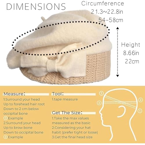 Women Knit 100% Wool Beret Artist Winter French Beret Hats - color: Cream